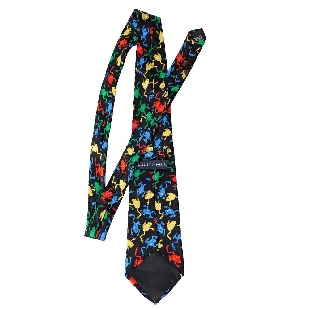 Puritan Colorful Frogs Novelty Men's 100% Silk Neck Tie Hand‎ Made Black
